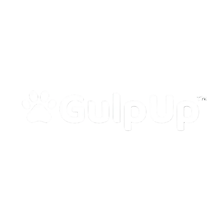 GulpUp logo with a paw print on a black background